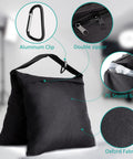 Close-up of 4 Pack Sandbags For Lighting Stands And Photo Gear Heavy Duty showing aluminum clip and black oxford fabric
