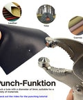 Pro Grade Snap Fastener Tool Kit For Boat Covers With Heavy Duty Snap Setter Pliers and 15mm snaps displayed on leather.