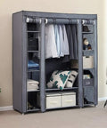 Heavy Hitter Portable Closet Wardrobe Organizer With Slick Nonwoven Fabric Cover And Beefy Steel Frame Built Solid For No Sweat Roomy Storage Shelves And Long Hanging Rod In Soft Gray, showcasing organized clothing and accessories.
