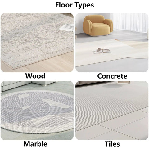 Four floor types for 25 Pieces Non Slip Rug Tape Set With Triangular Grippers for Hardwood Floors, Reusable and Washable Carpet Tape