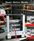 Close-up of Knockout Automatic Wire Stripper Machine With Six Adjustable Channels And Five Sharp Blades showcasing dual-drive mode.