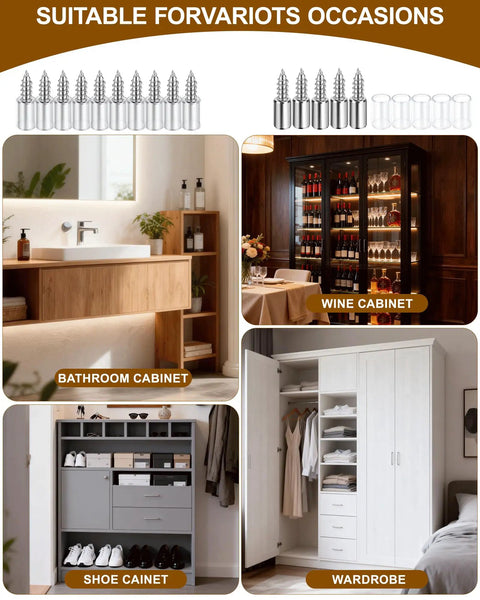 50 Pack Heavy Duty Cabinet Shelf Pin Brackets With Non Slip Sleeves And Integrated Mounting Screws For Kitchen Cabinets Closets Wardrobes Bookshelves Rust Resistant Iron Supports Up To Forty Four Pounds in bathroom, wine cabinet, shoe cabinet, and wardrobe settings.