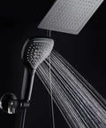 Ultra Luxury 9 Inch Rainfall Shower Head And Handheld Combo With Push Button Flow Control For One Handed Operation In Matte Black