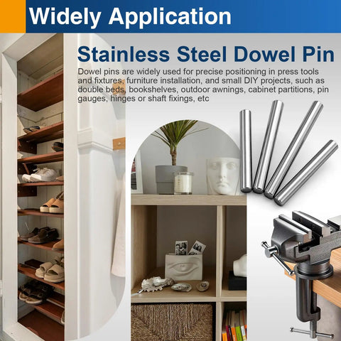 Premium 3mm x 30mm Stainless Steel Dowel Pins 304 for precision alignment in model making, woodworking, and DIY crafts displayed