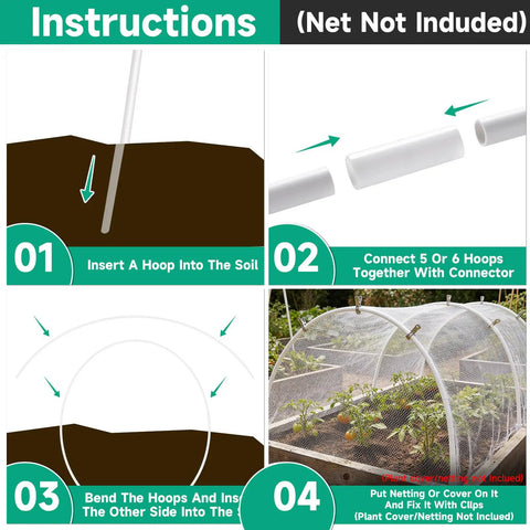 PVC Garden Hoops For Raised Beds Kit With 36 Adjustable Greenhouse Frames And 20 Clips Rust Free Grow Tunnel Plant Support DIY Frame For Shade Cloth Netting And Frost Protection