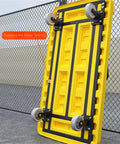 Rugged Heavy Duty Platform Cart Dolly With Thick Steel Flatbed Foldable Handrail 5 Inch TPR Wheels 360 Degree Swivel Rear Wheel Ultra Durable Warehouse Load Carrier For Heavy Duty Transport, folded underside