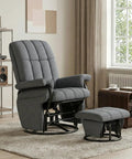 360 Degree Swivel Glider Recliner Chair With Ottoman And Double Side Pockets, Ultra Cozy Linen Gray in modern living room