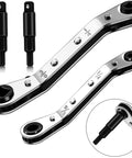 HVAC Air Conditioning Valve Ratchet Wrench Set With Dual Pneumatic Wrenches For Three Sixteenths To Three Eighths Inch Includes Five Sixteenths By One Quarter Inch Adapters And Two Hex Bit Adapters For Refrigeration Tool And Equipment Repair shown with adapters and hex bits