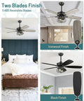 Farmhouse 52 Inch Ceiling Fan With Lights And Remote Control, Rustic Barnwood Blades And Industrial Cage Light, Matte Black Finish
