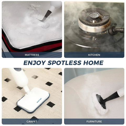 Kick Mess And Daily Grime To The Curb With This Dependable 11-In-1 Chemical Free Steam Mop cleaning mattress, kitchen, carpet, and furniture.