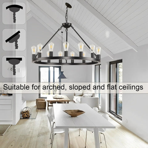 18-Light Sputnik Chandeliers Black Modern Semi Flush Mount Ceiling Light Fixture Hanging over dining table in bright room