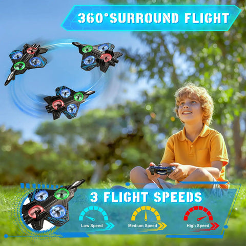 Child playing with Foam RC Plane For Kids And Adults With Four Rechargeable Batteries Cool LED Lights 360 Degree Flip Stunt Jet
