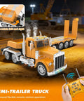 Giant 39.6 Inch RC Semi Trailer Truck for Kids with lights, remote control, and orange design on a construction play set scene