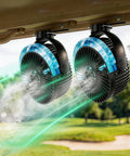 2-Pack Magnetic Golf Cart Misting Fan With Heavy-Duty Strap And 12000mAh Battery, Portable Fan With 4 Speeds, LED Light on golf cart