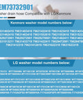 Front view of washer drain hose AEM73732901 replacement compatible with LG and Kenmore washers.