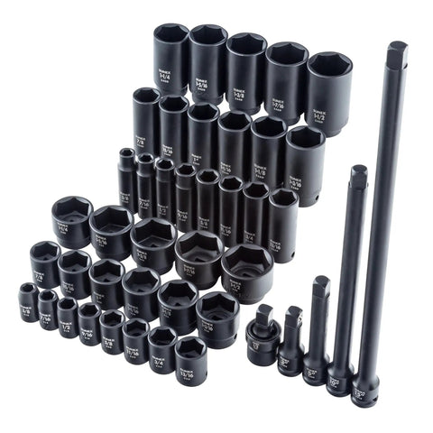 Forty Three Piece One Half Inch Drive Impact Socket Set Built Tough With Chromoly Steel Construction Radius Corner Design
