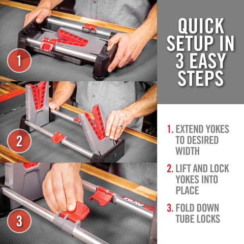 Setup steps for Speed Stand Collapsible Gun Vise For Cleaning And Maintenance Adjustable 10 To 16 Inch Stand, showing assembly.