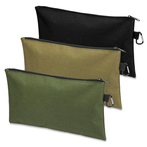 3 Pack Heavy Duty Tool Pouch Set With Zipper Carabiner Clips Rugged Premium Multipurpose Gear Pouches in Green, Tan, and Black