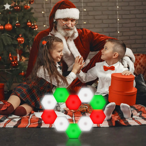 Dope Hexagon LED Wall Lights Kit With Remote And Touch Control, 13 Color RGB DIY Modular Panels in holiday setting