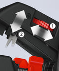 Close-up of Insulation Strippers For Wires Compact Automatic Cable Stripping Tool mechanism with adjustment knob and blade.