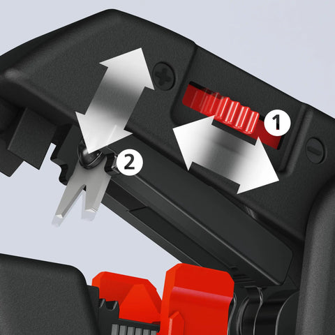 Close-up of Insulation Strippers For Wires Compact Automatic Cable Stripping Tool mechanism with adjustment knob and blade.