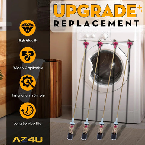 Heavy Duty Washer Suspension Rod Damper Kit For Top Load Models Replacement Set Of 4 displayed against washer