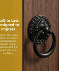 Vintage Black Ring Drawer Pulls Set Of Ten For Cabinets And Dressers Antique Zinc Alloy Handles with wood background