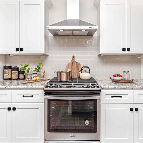 Solid Matte Black Cabinet Pulls Ten Pack Five Inch Center To Center Drawer Handles Modern Kitchen Cupboard Hardware with white cabinetry.