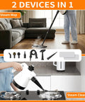 Heavy Duty 16 In One Detachable Steam Mop And Handheld Steamer For Hardwood Floors Tile And Grout in use on hardwood and kitchen surface.