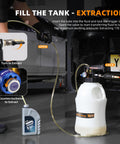Mechanic using 10L Pneumatic Transmission Fluid Pump Kit With Quick Switch Extractor And Dispenser to fill 2.6 gallon tank