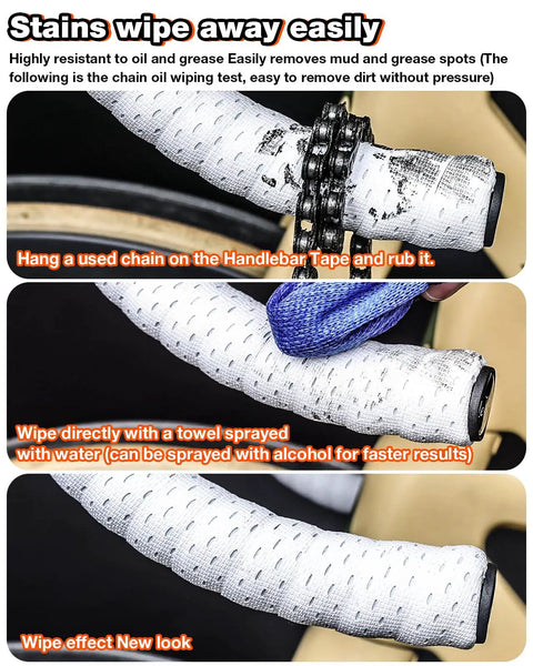 Road Bike Handlebar Tape With Silicone Surface for a sticky sweatproof grippy feel and stain-resistant finish in use