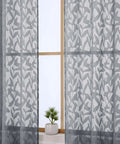 Charcoal Gray Sheer Curtain Panel Set, Two Pieces 40W By 54L Each, Light Filtering Clip Jacquard Drapes with Elegant Leaf Texture