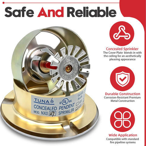 Pro Grade 1/2 Inch NPT Concealed Fire Sprinkler Head with Glass Bulb, brass body, designed for reliable fire protection.