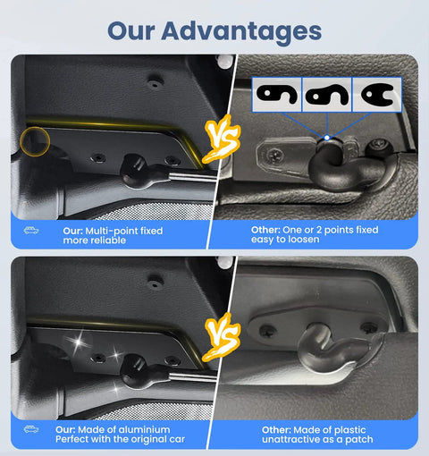 Comparison of heavy duty sun visor repair kit for Jeep Wrangler JL JLU 2018 2023 and Gladiator JT 2020 2023 vs competitors' clips