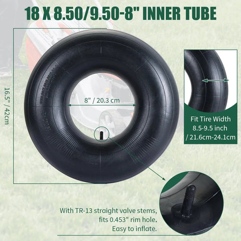 Two Pack 18x8.50/9.50-8 Inner Tubes With TR-13 Valve Stem For Lawn Mowers, Tractors, Wheelbarrows, ATVs, Go Karts, and More