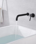 Dope Matte Black Wall Mount Tub Filler With Extra Long Spout Single Handle Bath Faucet Brass Rough In Valve Space Saving Undrilled Tub Compatibility Modern Spa Bath Fixture