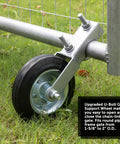 Heavy Duty 6 Inch Gate Wheel Caster For Smooth Glide On Metal Swing Gates Fits 1 5/8 To 2 Inch Frames on grass with U-bolt.