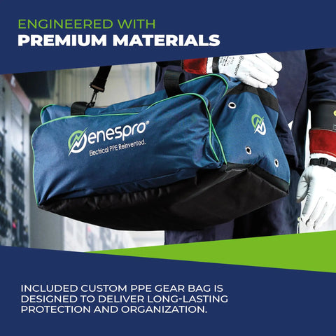 Hella Durable Cat 4 Arc Flash PPE Kit XL Flame Resistive Coveralls Bag shown with premium materials and ergonomic handles.
