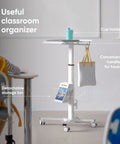 Mobile Laptop Cart On Wheels With Adjustable Height From 29.7 To 45.2 Inches Standing Rolling Desk for classroom, cup holder, storage bin