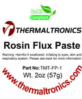 Rosin Flux Paste For Electronics Soldering And Rework No Clean Flux For Lead And Lead Free Solders Petrolatum Based RoHS Compliant 2 Oz Can Ideal For Repairs And Rework product label with warning and weight details