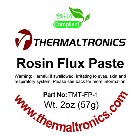Rosin Flux Paste For Electronics Soldering And Rework No Clean Flux For Lead And Lead Free Solders Petrolatum Based RoHS Compliant 2 Oz Can Ideal For Repairs And Rework product label with warning and weight details