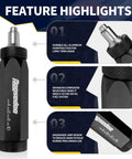 Two-piece PTFE hose assembly tool set: black knurled aluminum tool for AN4–AN10 with a double-ended AN fittings wrench.