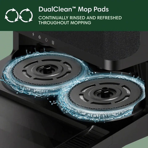 Plus 405 2In1 Vacuum And Mop Robot With Auto Wash Dock Dual Spin Mop Pads Smart Mapping Pet Hair Power Self Emptying Base Mega Suction Pad Washing And Drying For Easy Cleaning showing dual mop pads in washing dock