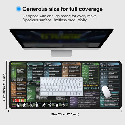 XL Mouse Pad With Excel Shortcut Cheat Sheet Ultra Large Waterproof Non Slip Desk Mat For Work Study Gaming Keyboard Shortcuts 31.5 Inches By 11.8 Inches
