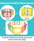 Colorplay 2 Panel Door Extension for Superyard Playpens 65.5 Inch Play Yard Expansion With Door displayed with 8-panel setup