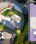 Smart Garage Door Opener With WiFi And Bluetooth app interface on iPhone, showing auto open zone around a house