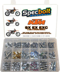 250 Piece Flange Bolt Kit With Nuts And Fender Washers For Dirt Bike Maintenance And Restoration Torx Head Bolts With Dacromet Plating Fits 2 Stroke And 4 Stroke SX SXF EXC EXC F XC XC F XCF W XC W MXC And Freeride Models in storage box.