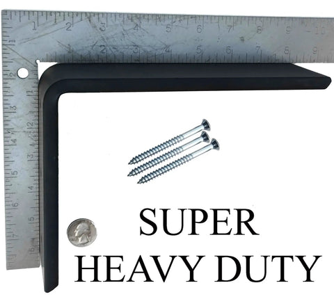 Heavy Duty L Brackets For Countertop Support Black Steel Six By Eight Inches Three Eighths Inch Thick and screws with rulers