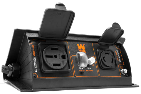 Heavy Duty Parallel Kit For Linking Dual Inverters with NEMA plugs and circuit breakers for reliable power connections.