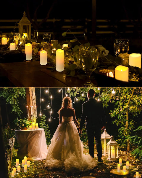 Waterproof Flameless LED Pillar Candles Set Of 24 In 3 Heights With Remote Controls And Timers For Indoor Outdoor Weddings